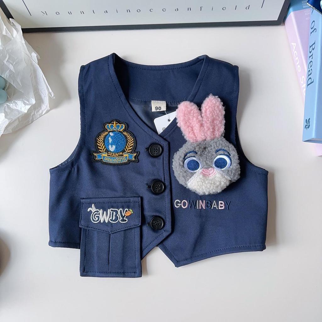 Girls' Rabbit Police Officer Three-Piece Set: Vest, Shirt, and Pleated Skirt – Suitable for Autumn and Spring (AQB003)
