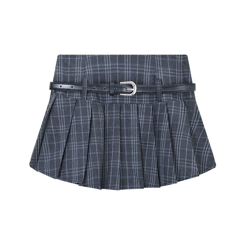 Kumikumi Stylish Plaid Pleated Skirt Skirt Women's Autumn Minority All-Match Chic Chic Slim Looking Skirt