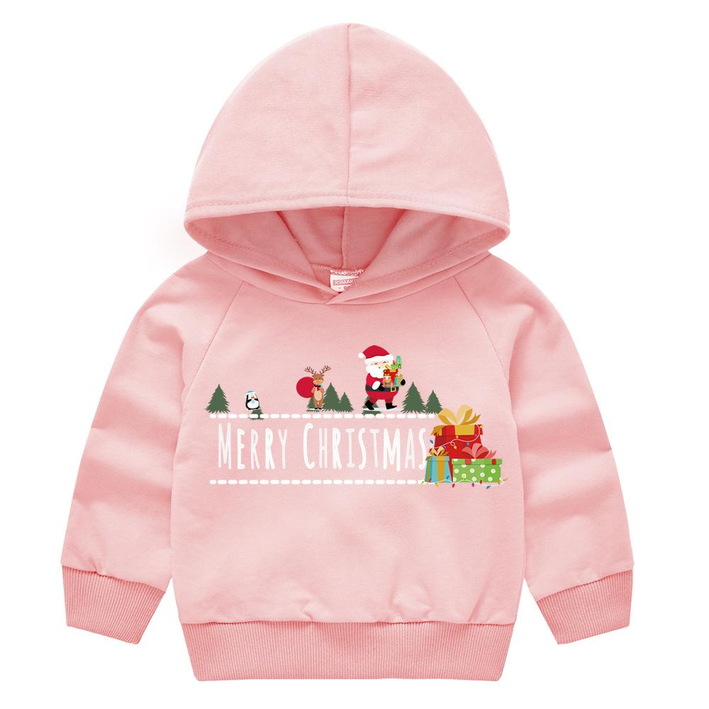 Christmas New Year Cartoon Spring and Fall Children's Printed Hooded Sweater Boys and Girls Casual Tops with Hoodie