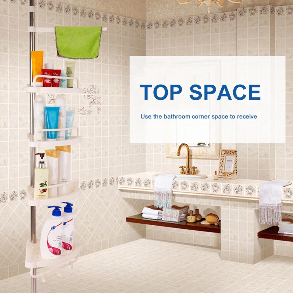 Badezimmerregal, verstellbar, 4 Ablagen, Teleskop-Duschregal, Edelstahlrahmen, Duschcaddy, Organizer-Regal, Dusch-Eckständer