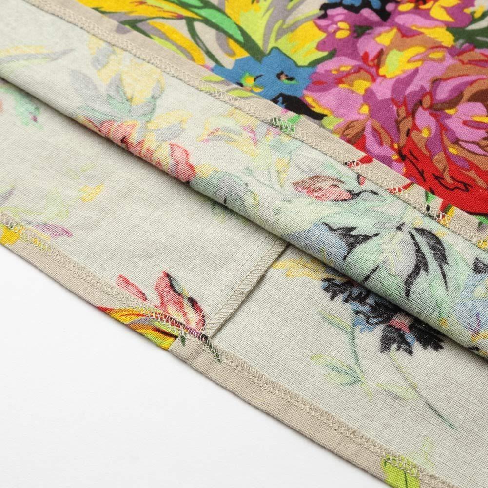 Vintage Women Casual Boho Dress Maxi Loose Long Cotton Dress Floral Sleeve Linen