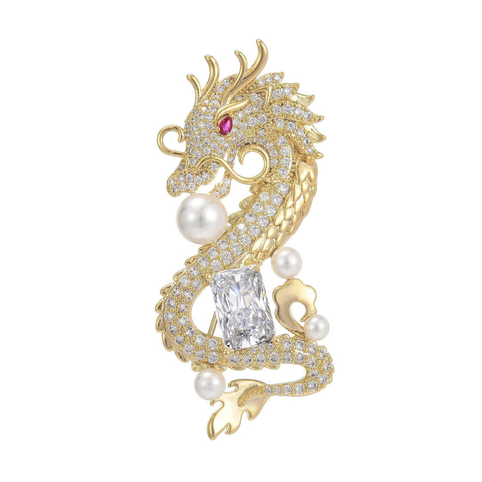 

Год Дракона Китайский Дракон Брошь Кристалл Полный Циркон Мужской И Женский Зодиак Животное Костюм Корсаж, Коллекционные Подарки золотой