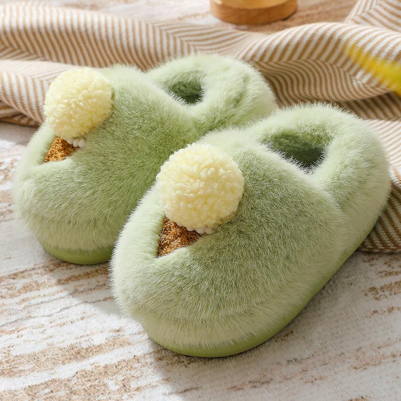 Winter new cartoon cotton slippers women's indoor thick-soled home fluffy shoes wear warm half-drag cotton shoes