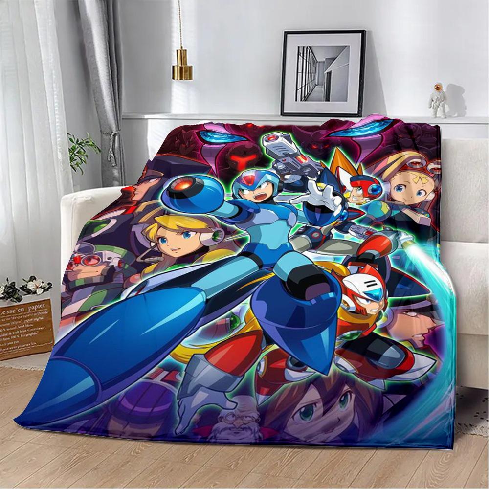 Cartoon Rockman Game Megaman Printed Blanket Picnic Blankets Warm Blanket Soft and Comfortable Blanket Home Travel Birthday Gift