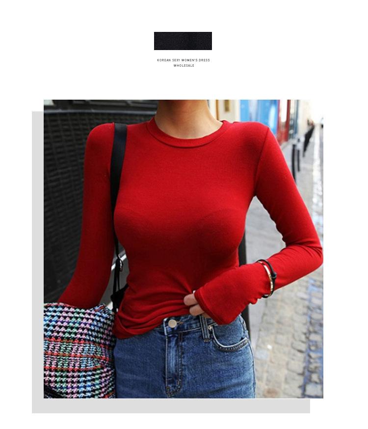 Korean Dongdaemun Slimming Long-Sleeve Figure-Flattering Women's Base Layer Top with Same-Day Delivery