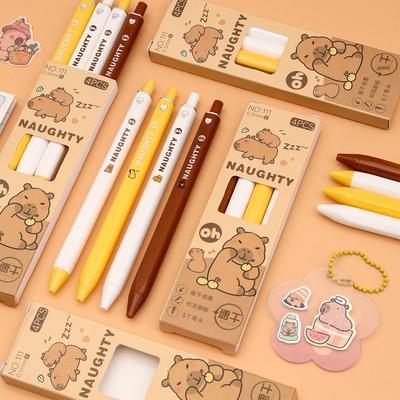 Creative Capybara Square Gel Pen - 0.5mm Smooth Black Ink, Stylish High-Value ST Head Push Design.
