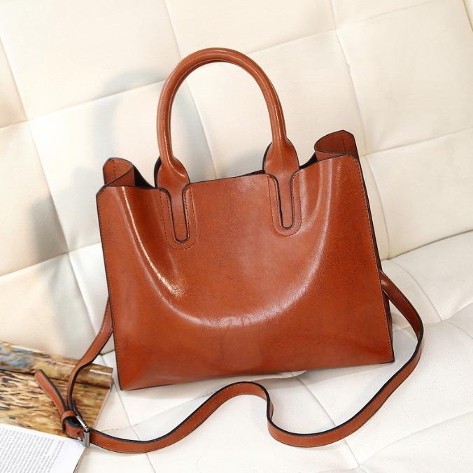 2024 New European & American Fashion Women's Oil Leather Handbag - Simple Versatile Shoulder & Crossbody Bag
