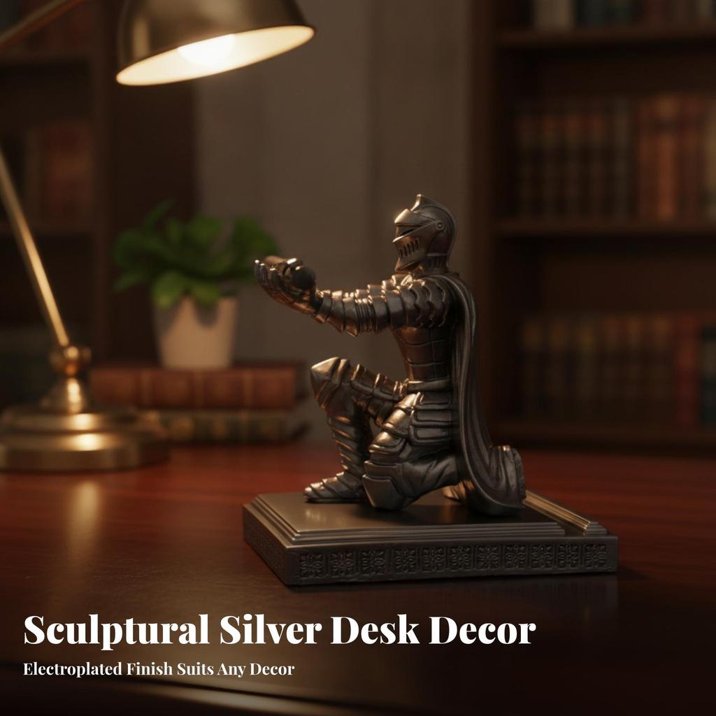Decorative Resin Knight Pen Holder with Sword Shiny Finish for Study,