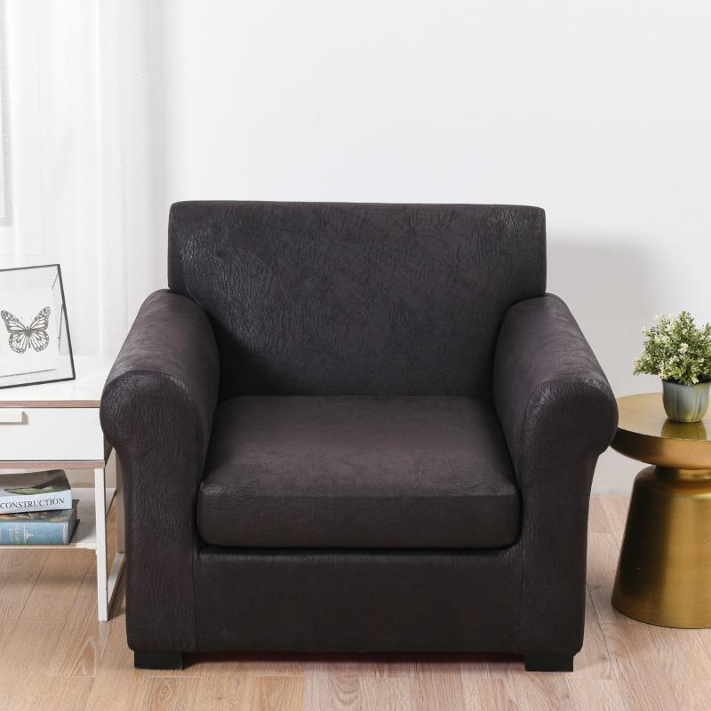 Couchbezug im Kunstleder-Look Stretch Einzelsofa Sessel Überwurf Möbelbeschützer Weich mit elastischem Boden Sesselbezug