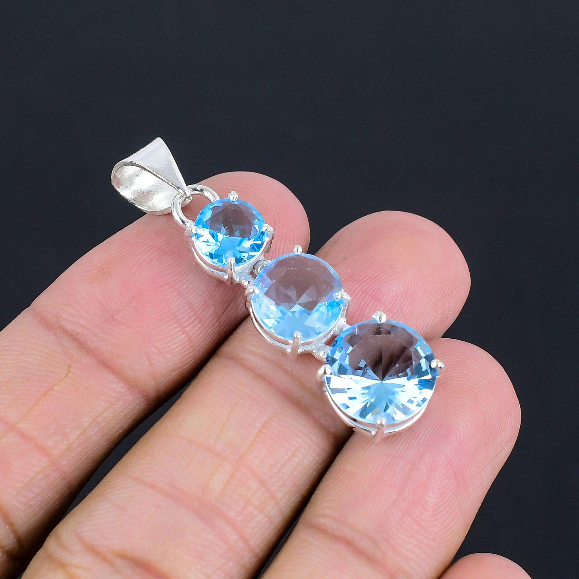 

Подвеска из серебра 925 пробы с голубым топазом, ручная работа, 1,69 дюйма синий