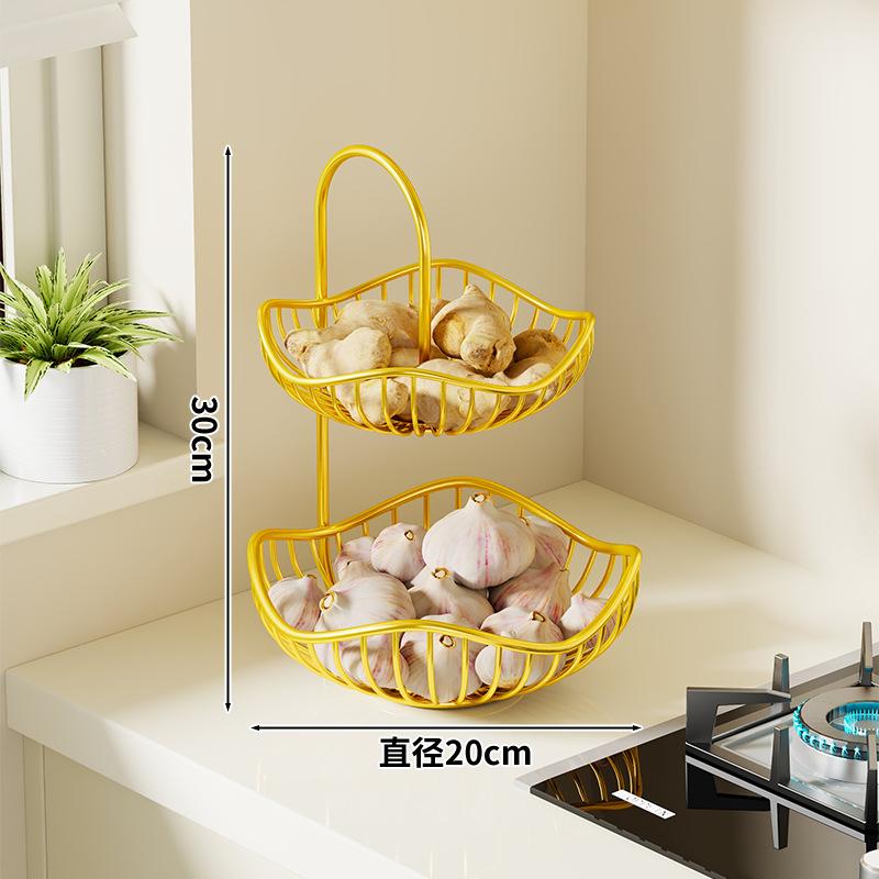 2-Tier Countertop Fruit Basket & Vegetable Storage Organizer | Metal Wire Kitchen Produce Stand for Garlic, Onions & Snacks