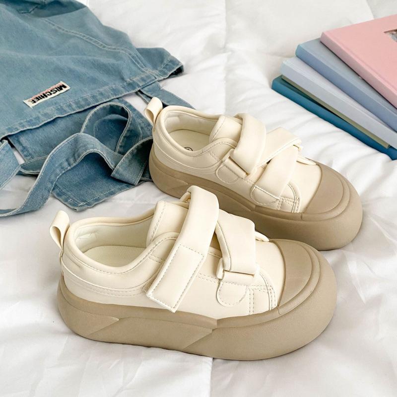 Milk White Velcro Thick-soled Little White Shoes Women's Skirt Versatile Popular Big Head Board Shoes Round Head Ugly Cute Bread Shoes