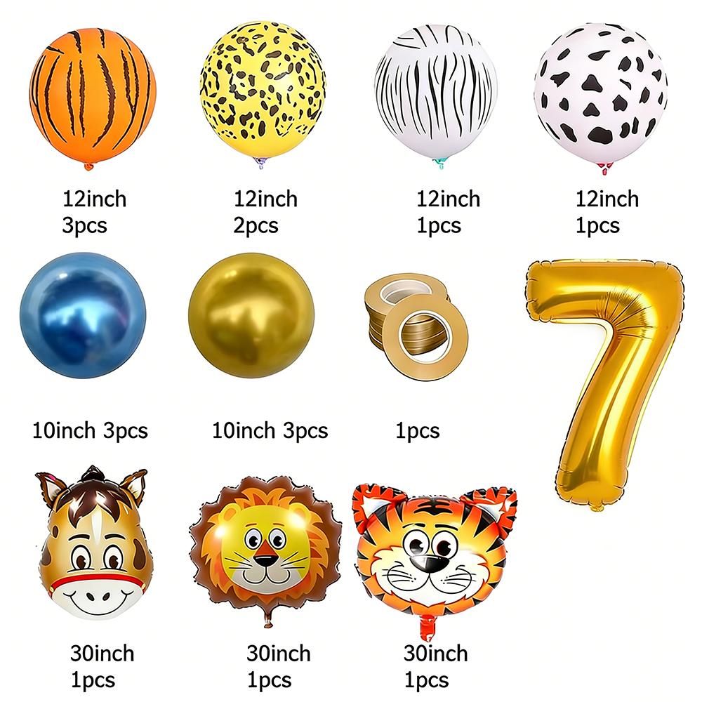 0-9 Years Old Birthday Party Balloon Set Children Tiger Lion Donkey Animal Aluminum Foil Balloons Jungle Theme Ballon Decoration