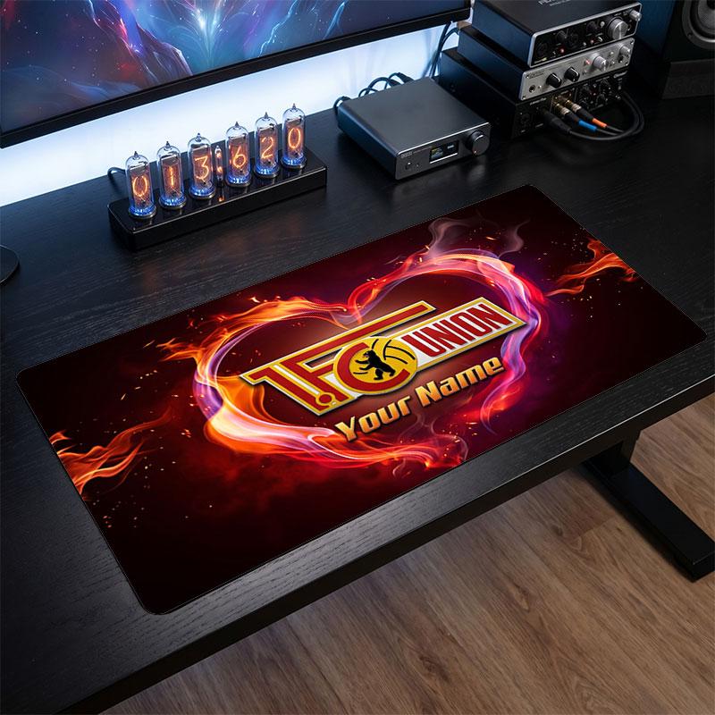 Union Berlin Custom Large Mouse Pad, Personalized Name Text Print, Football Logo Non‑Slip Desk Mat Gaming Gift