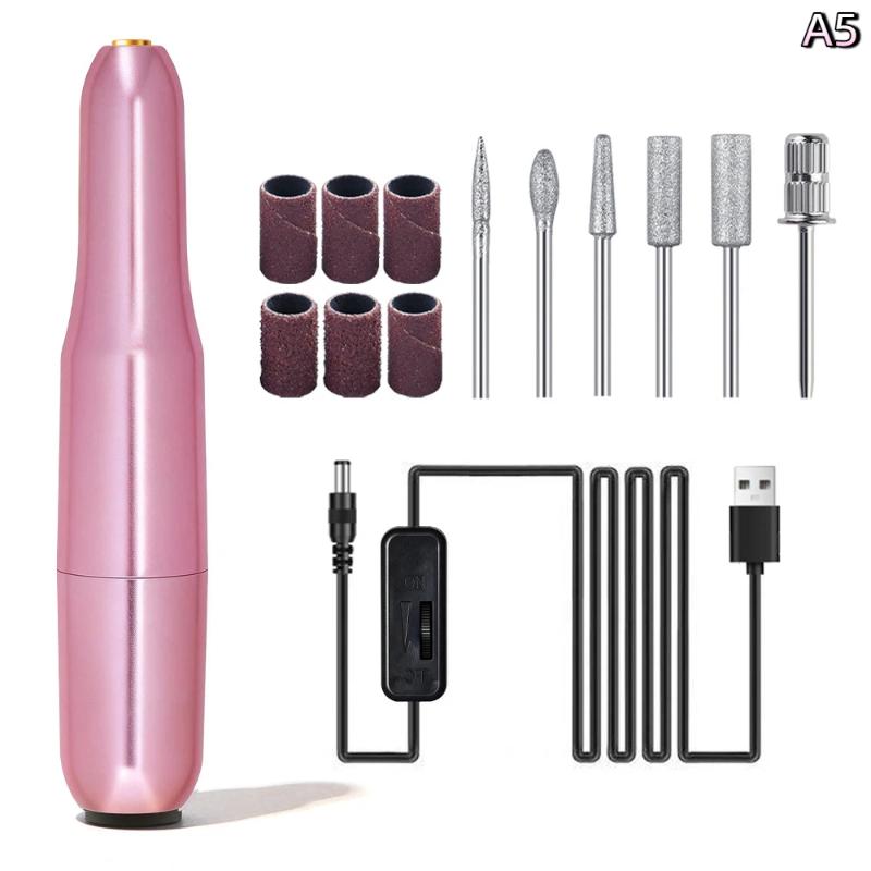 Electric Nail Polisher Exfoliator Machine Nail Drill Bits Dead Skin Remover Nails Grinding Polishing Usb With 6 Bits File Pen