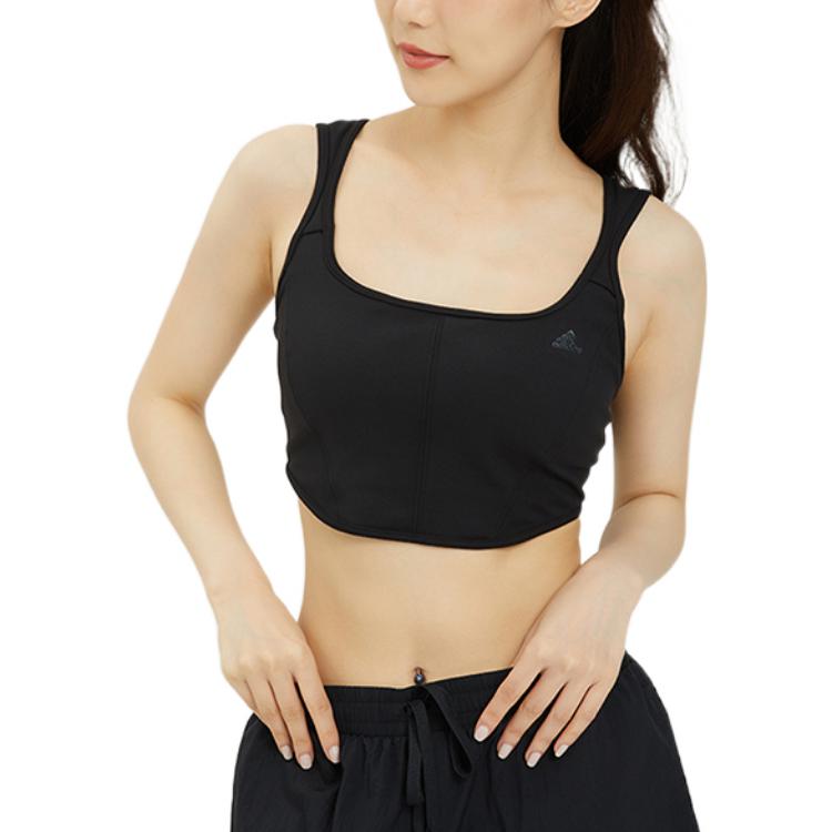 Adidas Solid Color Logo Print Fixed Strap Breathable Sports Bra Women underwear Black HD7683