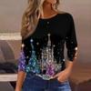 3/4 Length Sleeve Womens Tops Floral Print Vintage Fashion Casual Loose With Round Neck Plus Size Shirts