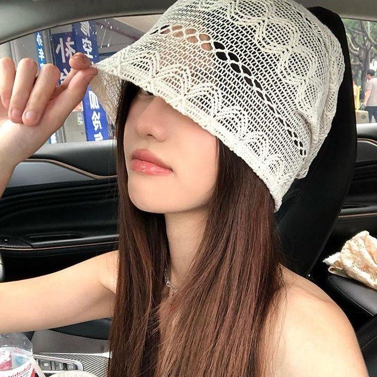 Women's Japanese Style Slouchy Hat Spring and Summer Hollow Large Head Circumference Head-Slimming Thin Beanie Breathable Head-Wrapping Hat