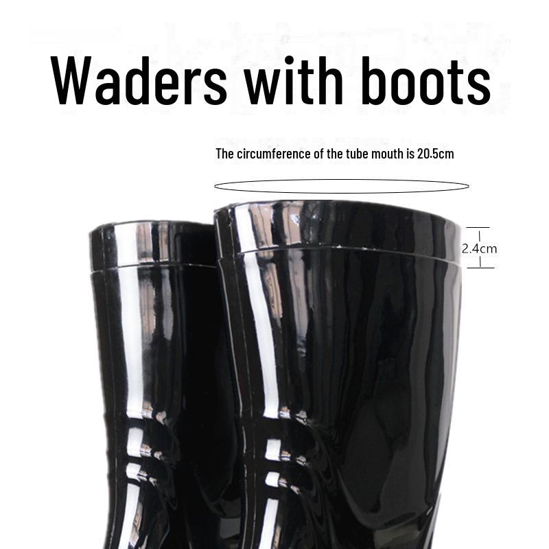 Men's PVC Waders with Non-Slip Rubber Boots and Cowhide Bottom Waterproof Rain Shoes