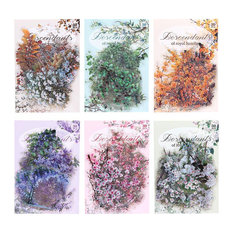 30Pcs/Set Waterproof Vintage Pet Plant Flower Stickers For Diy Crafts Scrapbook Photo Album Decoration