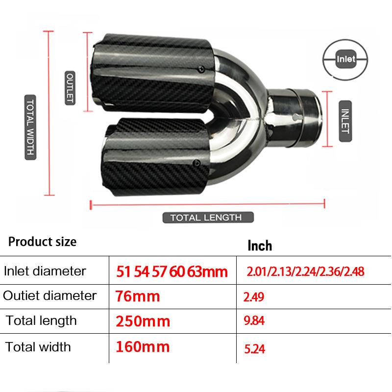 76mm Carbon Fiber Stainless Steel Dual Exhaust Tailpipe for BMW 3 Series