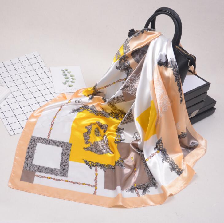 90*90cm Hijab Head Scarf Women Fashion Key Chain Print Square Scarves Spring Autumn Silk Scarves Printed Shawls