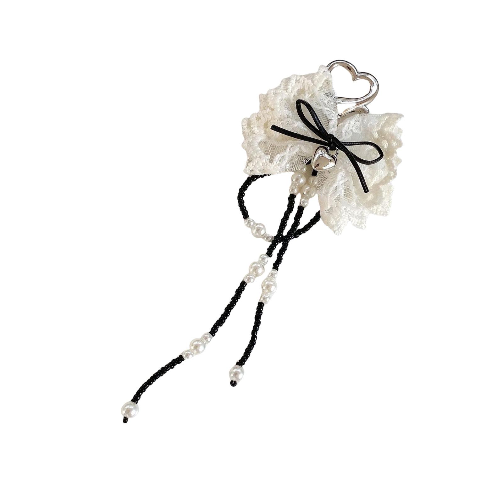 

Элегантный брелок для ключей в виде сердца из жемчужного кружева с подвеской-бантиком и кисточками для женщин, модный держатель для ключей, ювелирный подарок чёрный