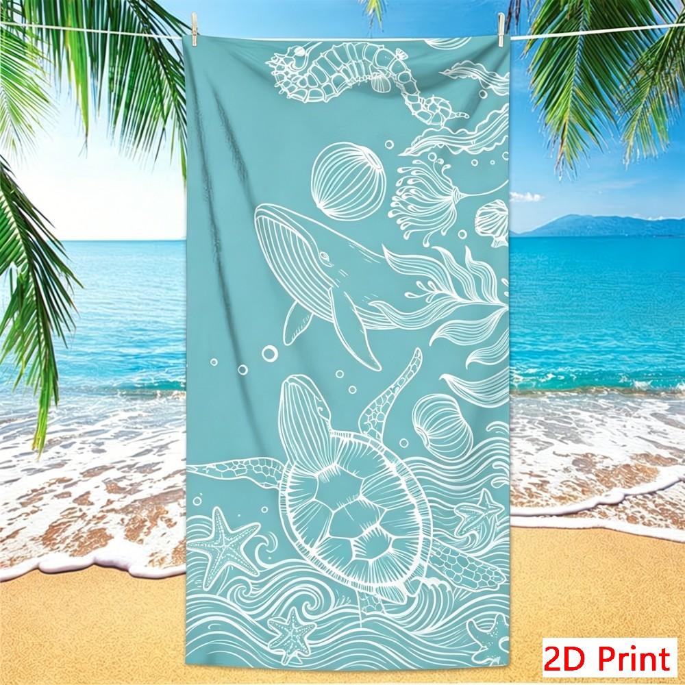 Unique Sketch Sea Turtle Beach Towel Large Artistic Ocean Print Pool Mat Microfiber Quick Dry Sport Towel Elegant Summer Gift