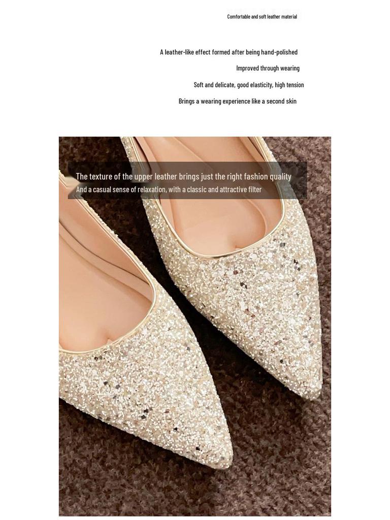 Neue Frühling/Sommer Damen Pailletten Spitzschuh Versteckter Absatz Ballerinas - Französischer Stil Abend Pendlerschuhe