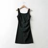 2025 Side Pleated Vest Dress, European And American Style Women'S New Solid Color Tight Strap Dress
