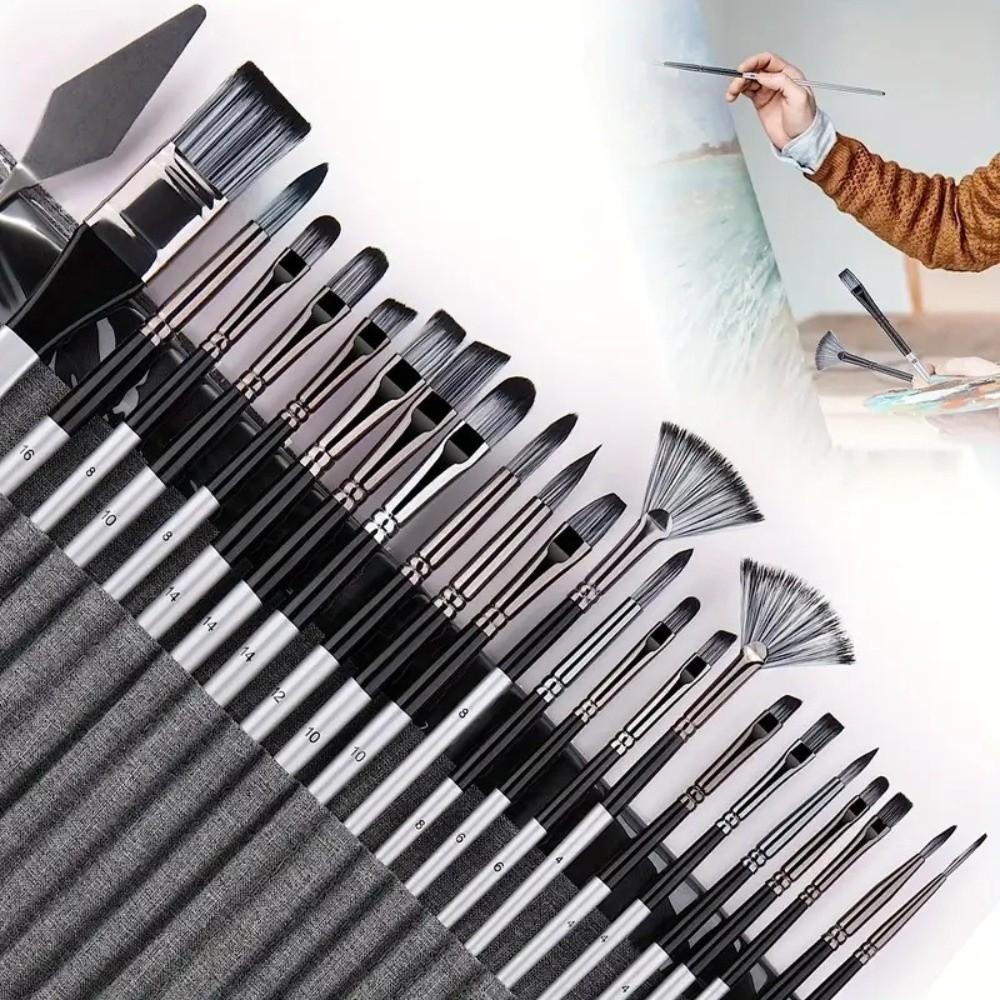 24pcs/set Wooden Handle Nylon Brush Set Nylon Hair Artist Paint Brushes  Watercolor Painting