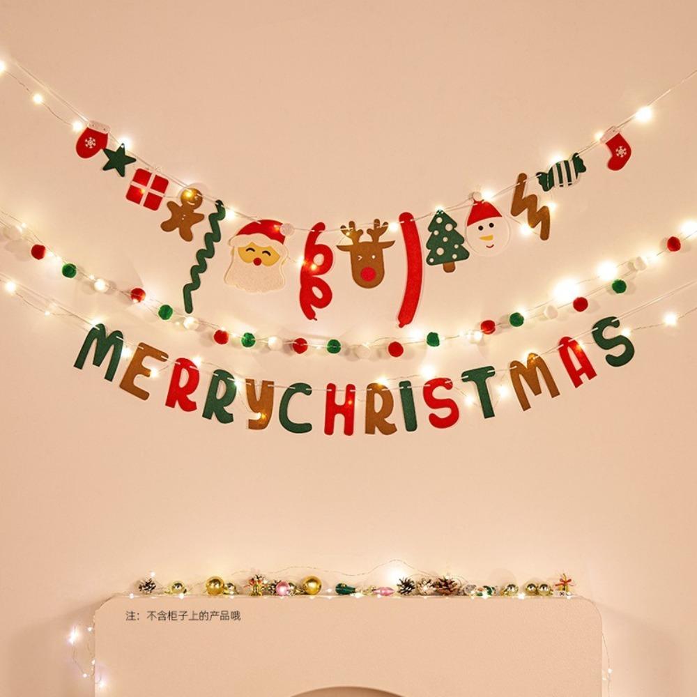 Seasonal Decor Felt Christmas Banner Decorated DIY Handmade Christmas Pendant Furry Balls Xmas Pendant Home Room