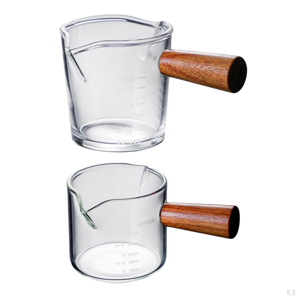 Double Measuring Cup Espresso with Wooden Handle 51-100ML for Barista Sauce Bar Cocktail Coffee