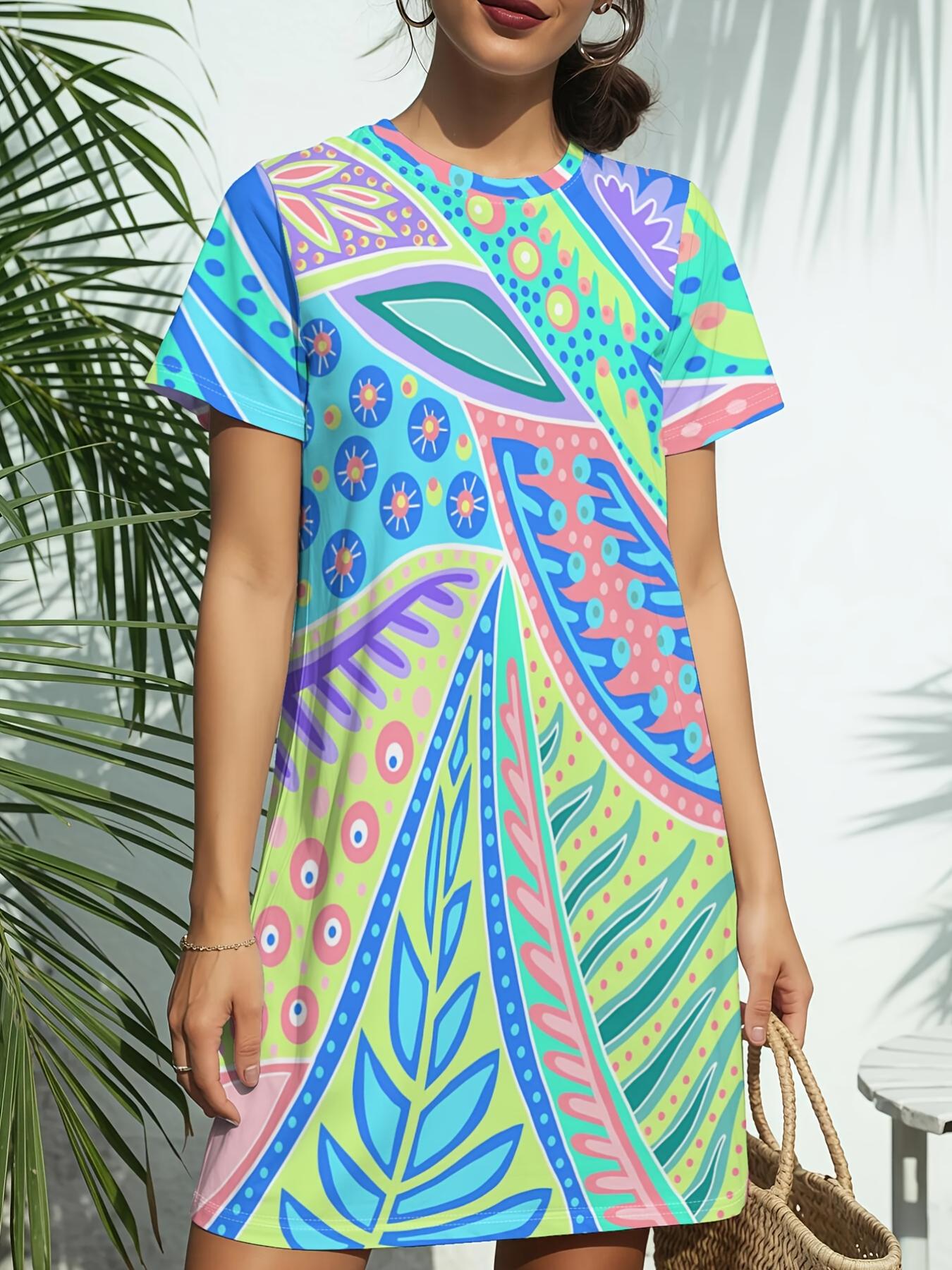 

Short Sleeve Crew Neck Dress for Women. Featuring a Trendy American Digital Print. Ideal for Casual Wear in Spring And Summer. This Elegant And Styl L дубильная кора