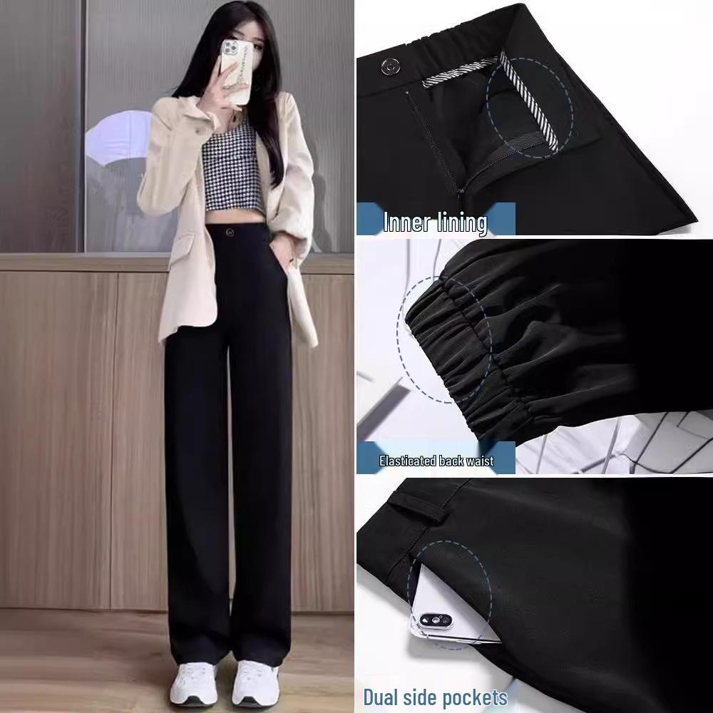 2026 Women's Ice Silk Wide-Leg Summer Pants - Thin, Drapey, Narrow Straight-Leg for Petite Casual Wear