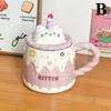 Cartoon Ceramic Mug With Lid Cake Milk Mugs Coffee Cups Tea Water Cup Birthday Christmas Gifts For Friends Drinkware