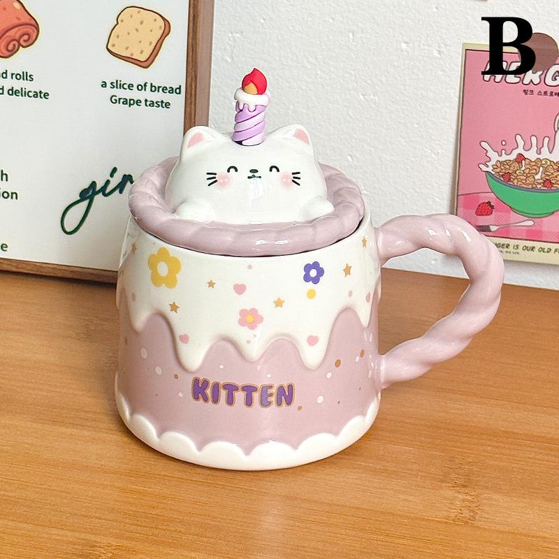 Cartoon Ceramic Mug With Lid Cake Milk Mugs Coffee Cups Tea Water Cup Birthday Christmas Gifts For Friends Drinkware