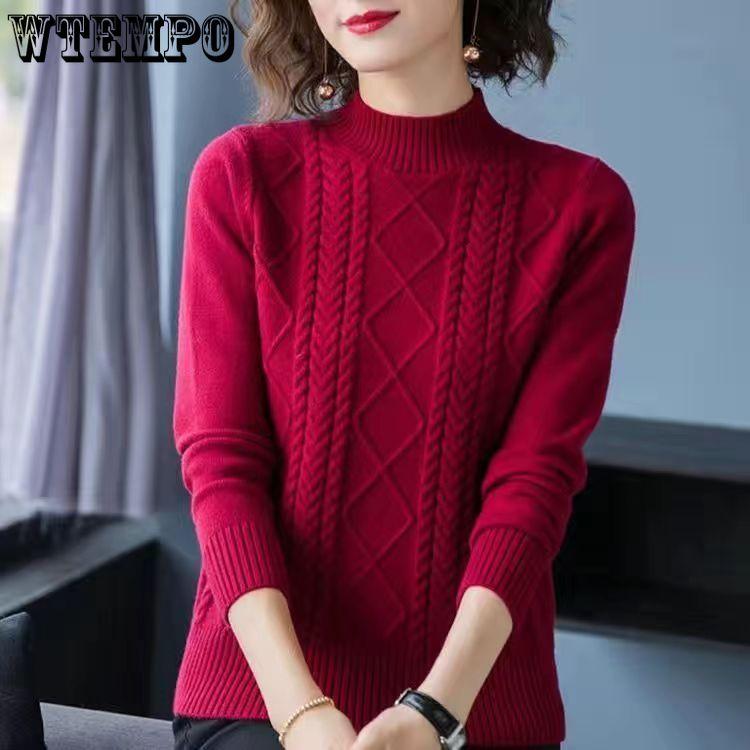 Autumn and Winter Women's Semi-high-neck Sweater Knit Shirt Slim Knitted Base Top Suitable for Inner Wearing with Short Sweater