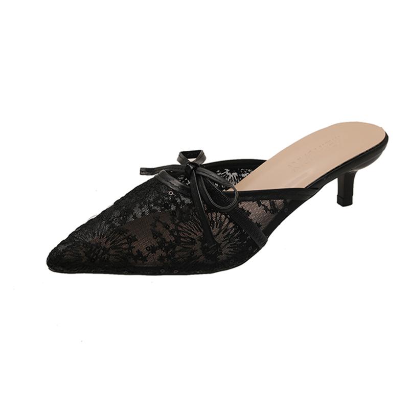 Fashion Bow Women Slippers Pointed Toe Fashion Mules Shoes Elegant Sexy Woman Sandals 2025 Summer Slingback Pumps Luxury Zapatos Mujer