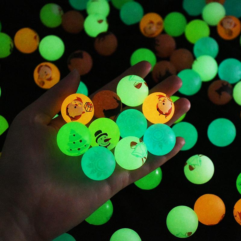 100Pcs Christmas Glow in The Dark Bouncy Balls Stocking Stuffers Toys Kids Birthday Party Game Gifts Rubber Bouncing Ball
