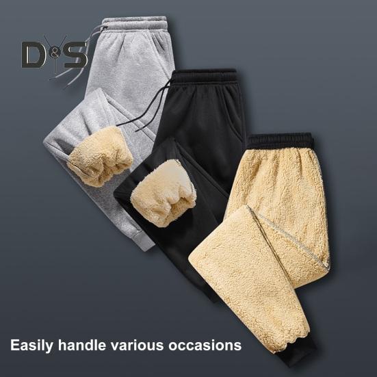 Pantaloni invernali da uomo in pile spesso con coulisse, elastico in vita, tasche con ritenzione del calore, tinta unita, caldi, sportivi, da viaggio e da lavoro