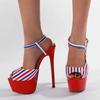 Fashion New Designer Summer Striped Ankle Strap Platform Sandals Women Sexy 16CM Fetish High Heels Wedding Banquet Shoes Stilettos Heels