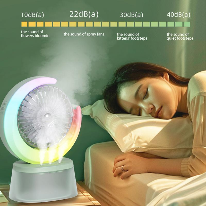 Rechargeable Desk Fan Colorful Quiet Cooling Fan USB Rechargeable Camping Fan With Flashing Light 3 Speeds Adjustable Portable