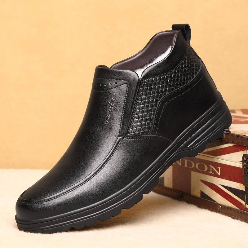 

Кожаная обувь мужская натуральная кожа шерсть зима средний и пожилой высокий верх бархатная утолщенная папа теплая хлопковая обувь мужская 44