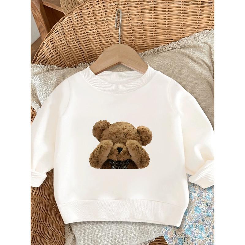 European Size Shy Bear Print Sweatshirt for Baby Aged 0-3, Featuring Long Sleeves And a Round Neck, Perfect for Spring And Autumn