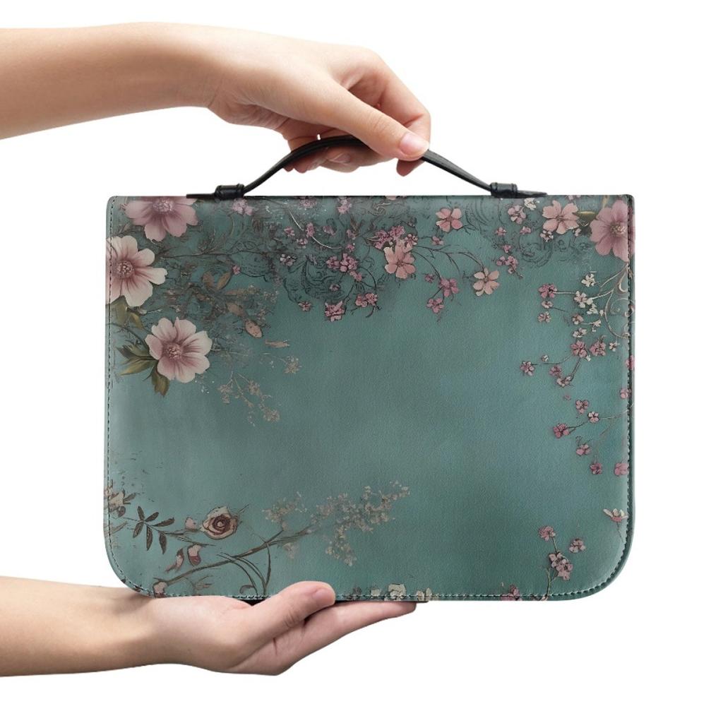Sunflower Printing Portable Storage Pu Material Book Case Portable Book Bag