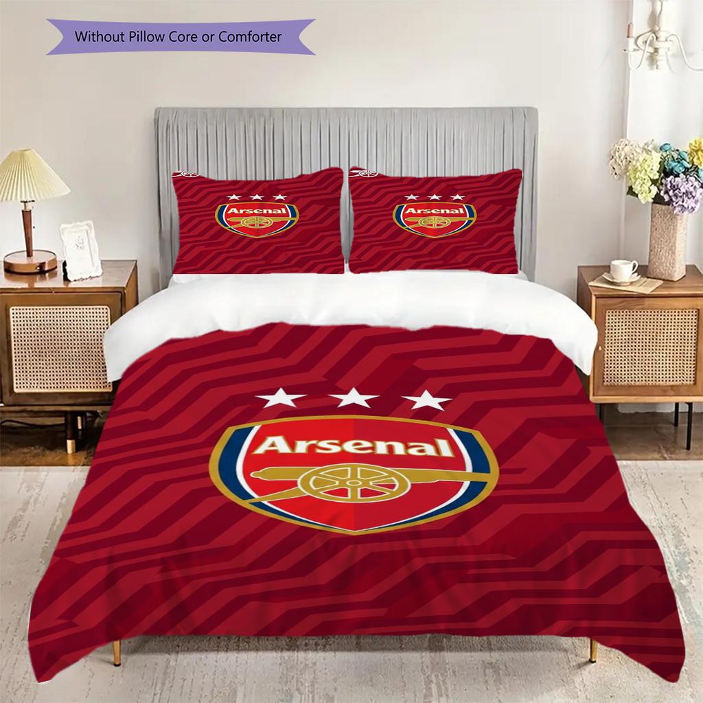 Vibrant Arsenal Emblem Design Three-piece set (1 * duvet cover + 2 * pillowcase, without core) 2DFlat Duvet cover and pillowcase Soft and comfortable