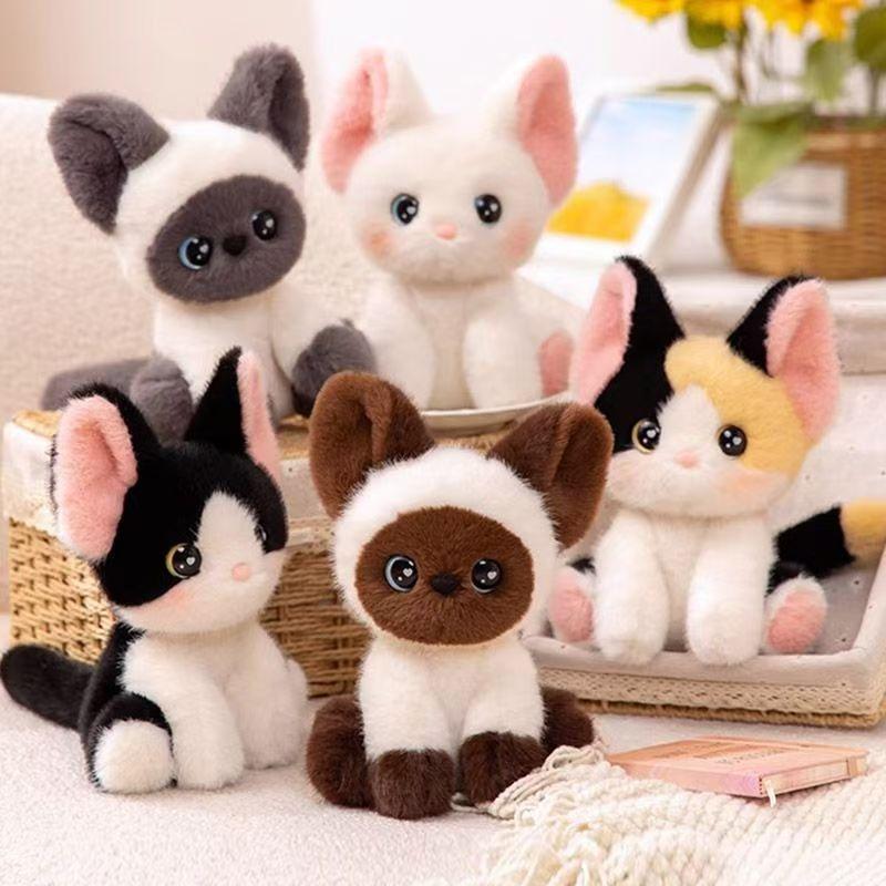 24cm Kawaii Boneca de Pelúcia de Gato Devon Rex Gato Siamês Brinquedo de Pelúcia Decoração Fofa Acompanha Brinquedo para Dormir Presente de Aniversário para Crianças