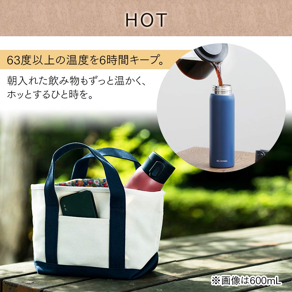 IRIS OHYAMA Water Bottle Mug Bottle 350ml Ash Gray Keeps warm over 63 degrees and cold below 8 degrees for 6 You can easily open the lid with one hand