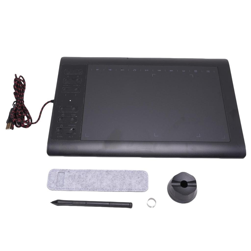 Grafiktablett 10 x 6 Zoll Große Aktive Fläche mit 8192 Druckempfindlichkeitsstufen Stift und 12 Hotkeys für